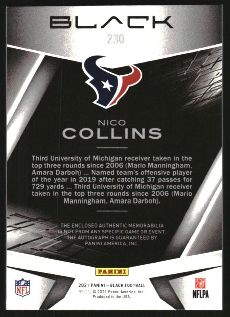 Back of the same card, reading in small capitals: the enclosed authentic memorabilia is not from any specific game or event