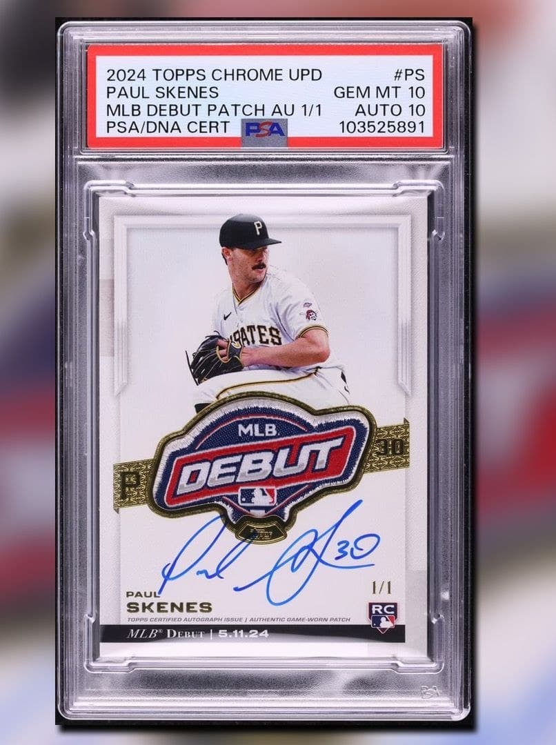 Paul Skenes MLB Debut Patch autograph one-of-one card in a PSA Gem Mint 10 holder