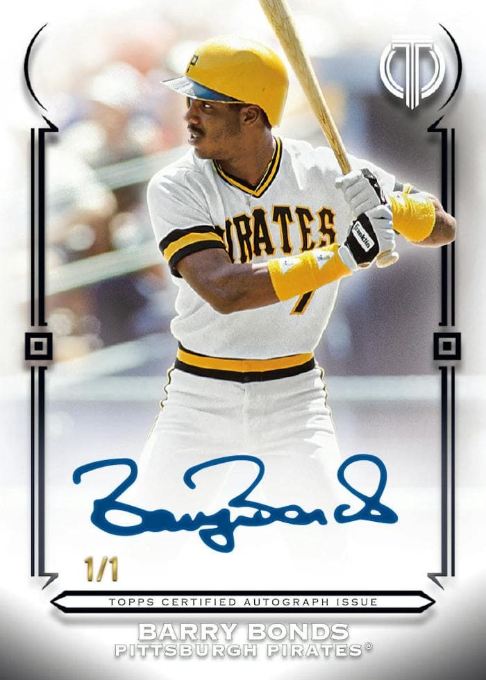 A 2026 Topps Tribute Barry Bonds 1/1 autograph card shown on the Topps EQL launch page