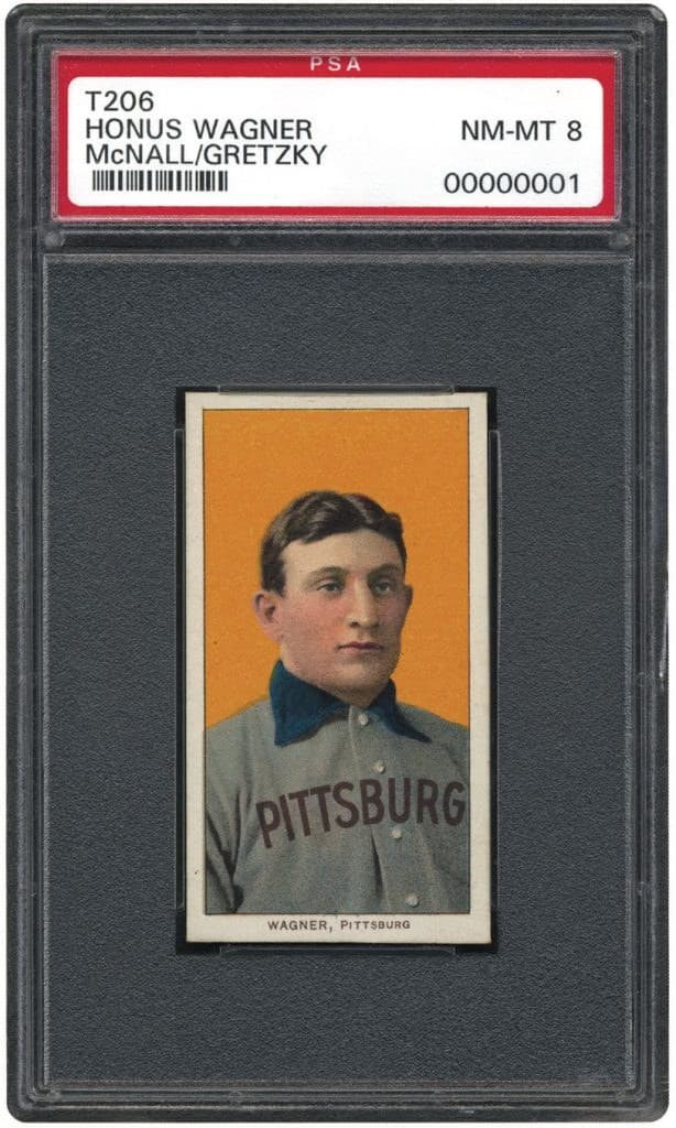 The T206 Honus Wagner graded PSA 8, certification number 00000001