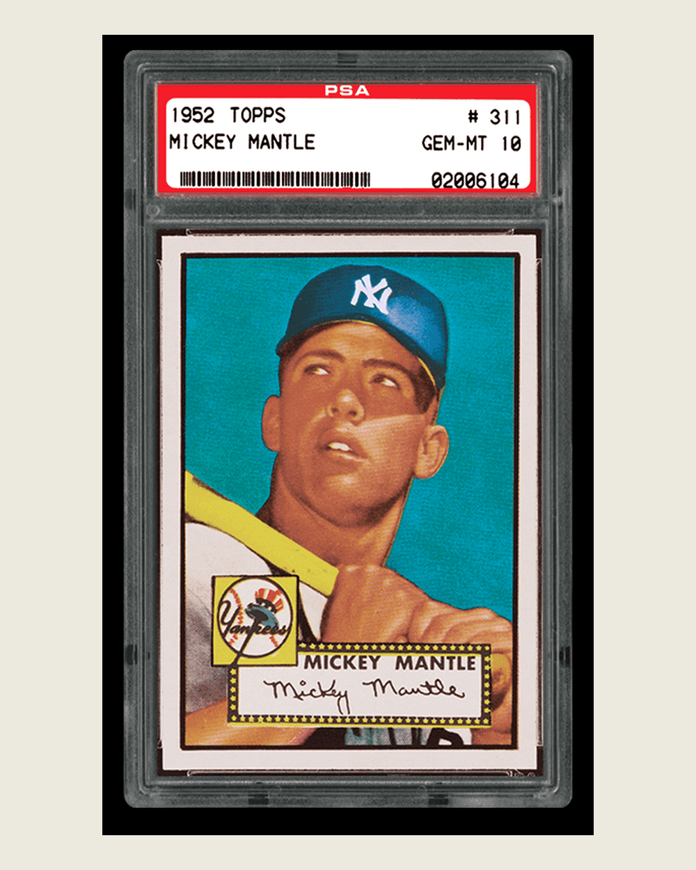 The 1952 Topps Mickey Mantle graded PSA Gem Mint 10
