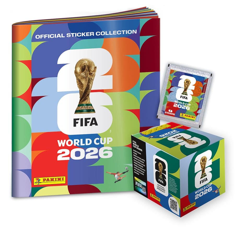Panini's FIFA World Cup 2026 sticker album with a box of sticker packets