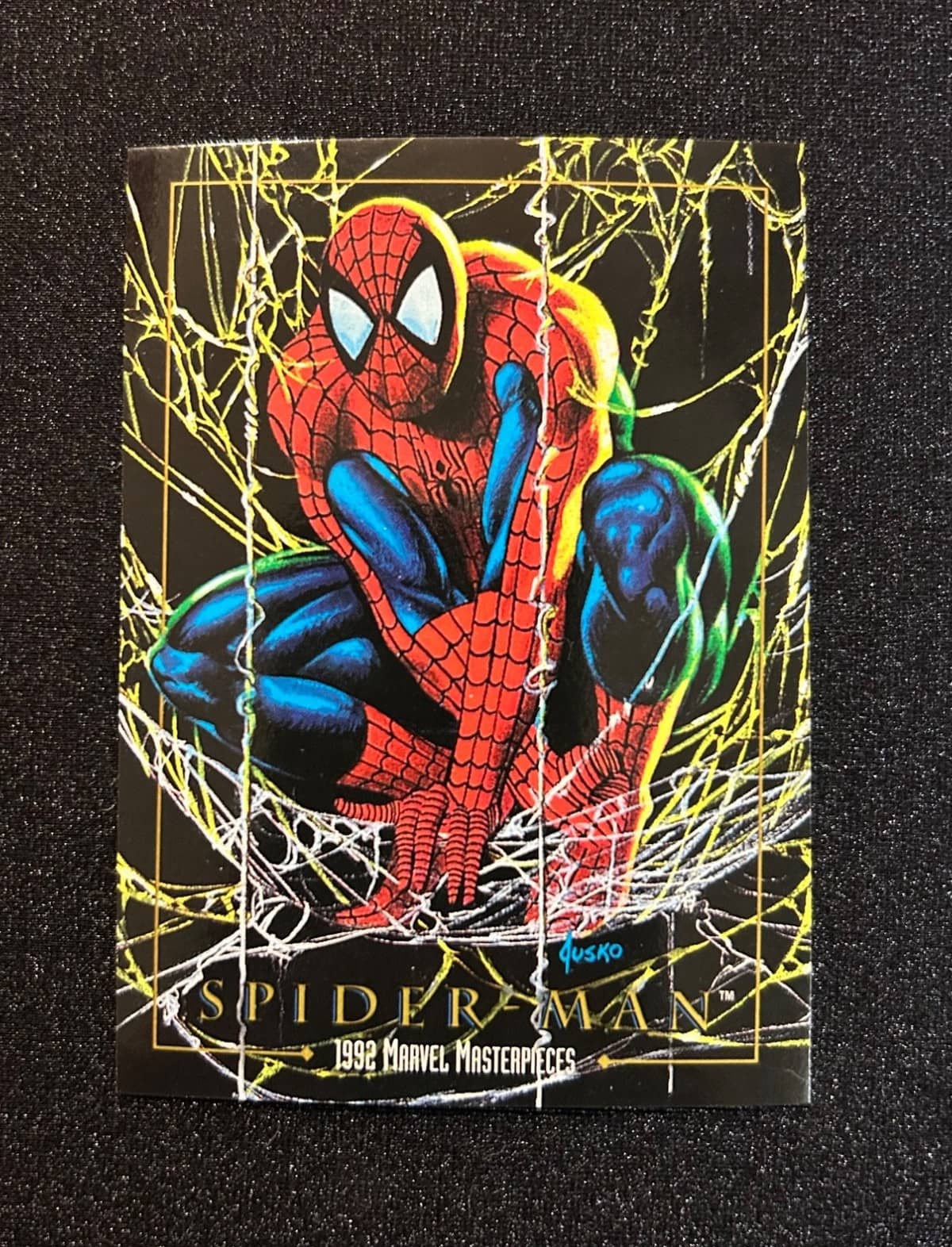 A raw 1992 SkyBox Marvel Masterpieces Spider-Man #87, Joe Jusko art, card front