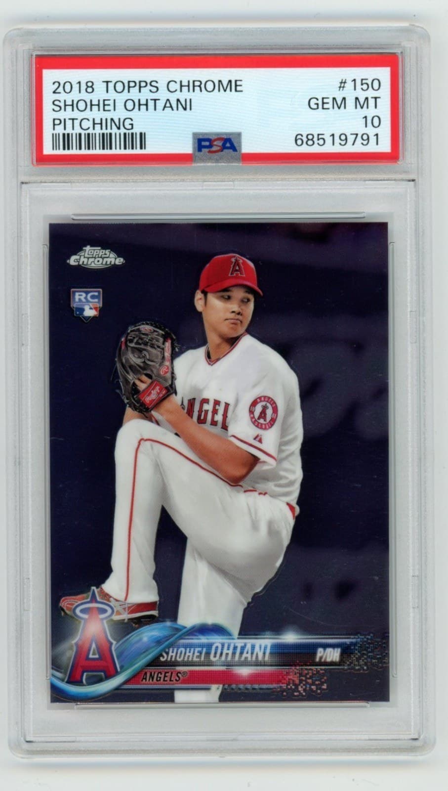 Shohei Ohtani's 2018 Topps Chrome rookie card, number 150, in a PSA 10 holder