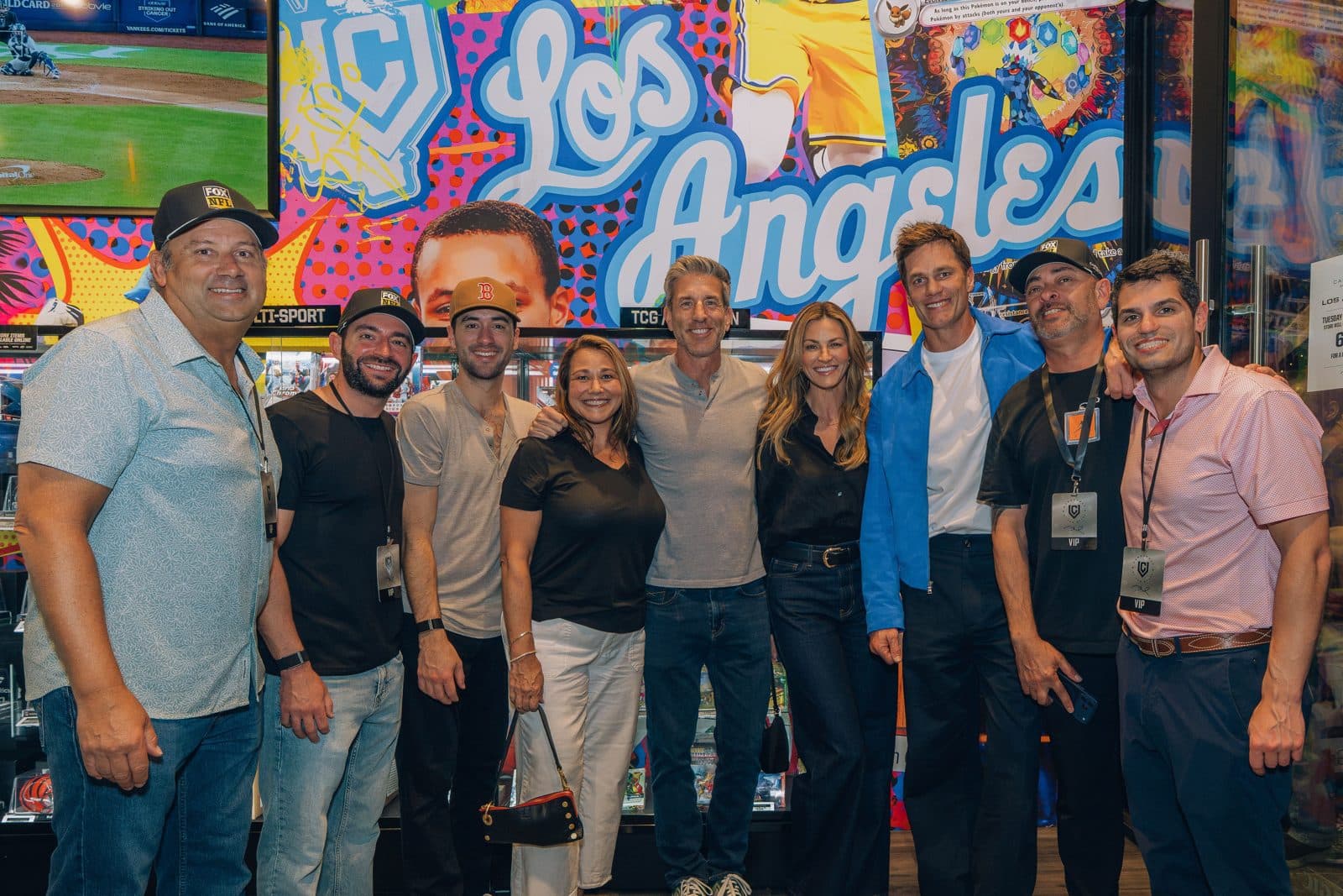 Tom Brady with Kevin Burkhardt, Erin Andrews and the FOX Sports crew in front of a Los Angeles mural
