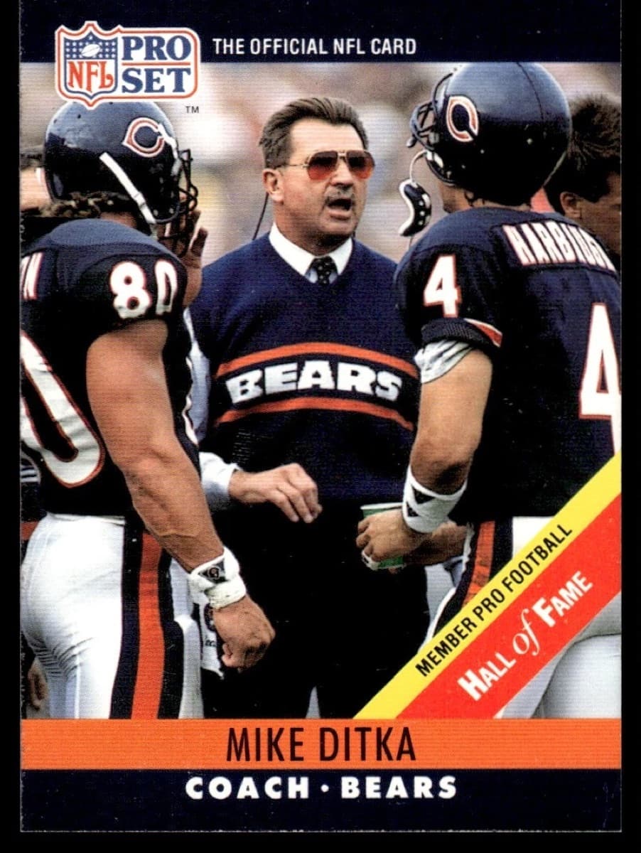 A 1990 Pro Set Mike Ditka card, number 59, showing him as Bears coach