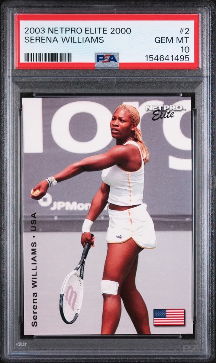 A 2003 NetPro Elite 2000 Serena Williams card, number 2, in a PSA 10 slab