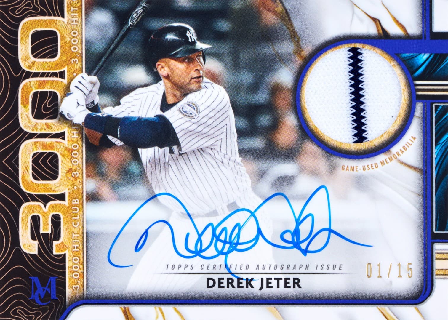 Derek Jeter 3,000 Hit Club relic autograph numbered to 15 from 2026 Topps Museum Collection Baseball