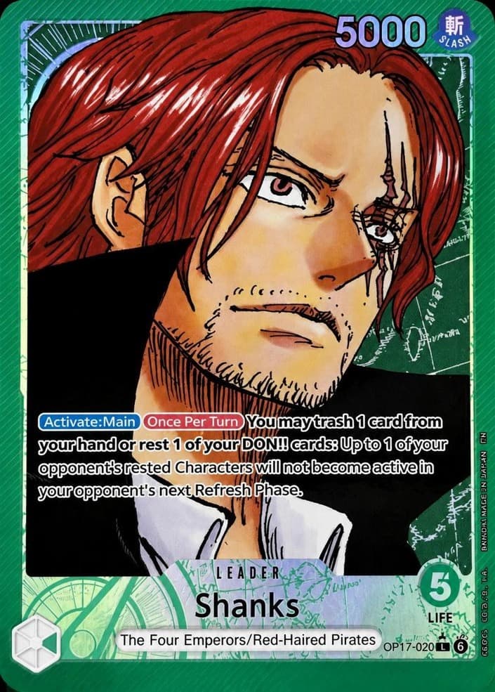 Shanks leader alternate art card from the One Piece Card Game set OP-17 The World's Strongest Warriors