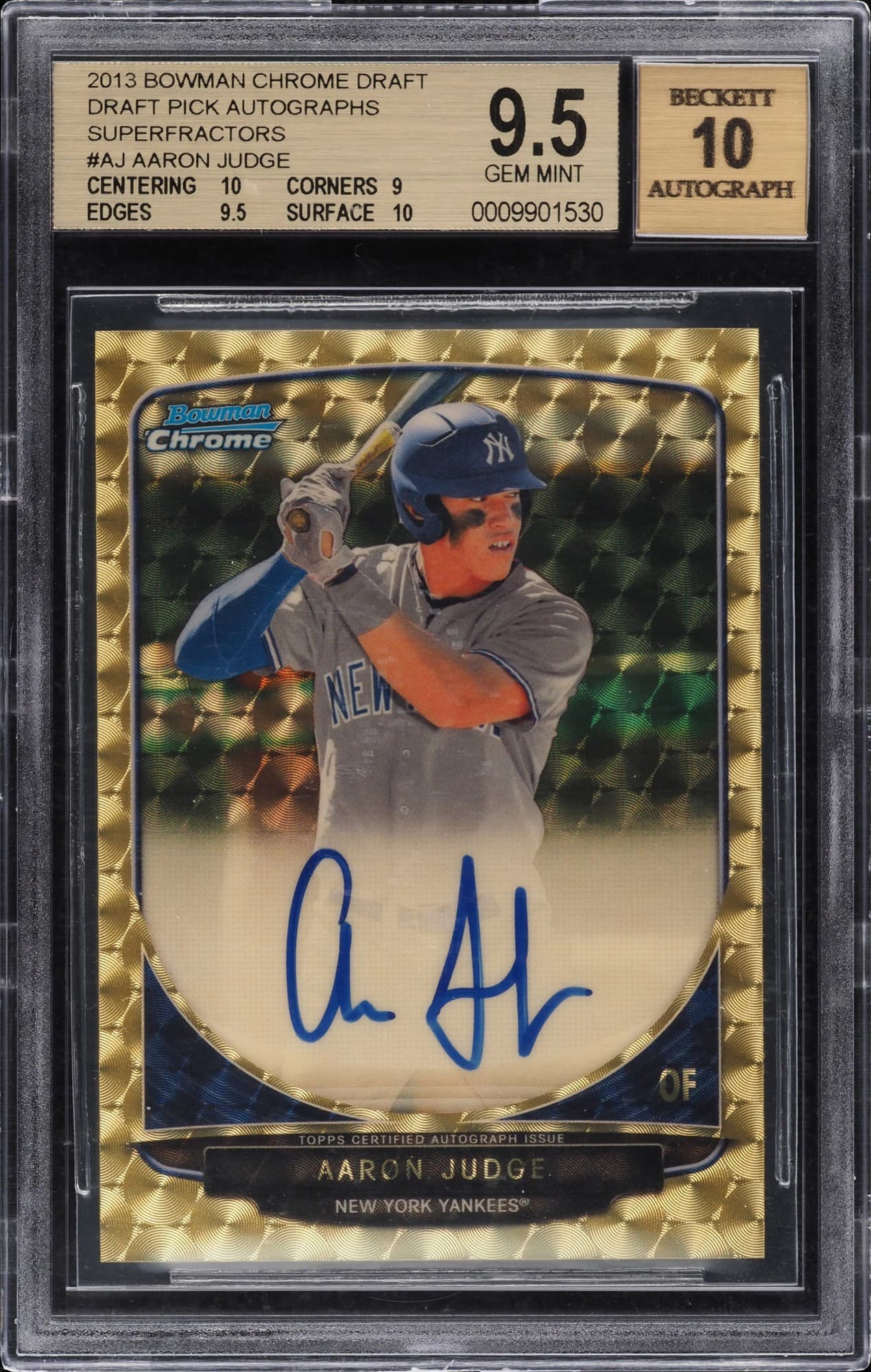 2013 Bowman Chrome Draft Aaron Judge Superfractor Auto in a BGS 9.5 slab