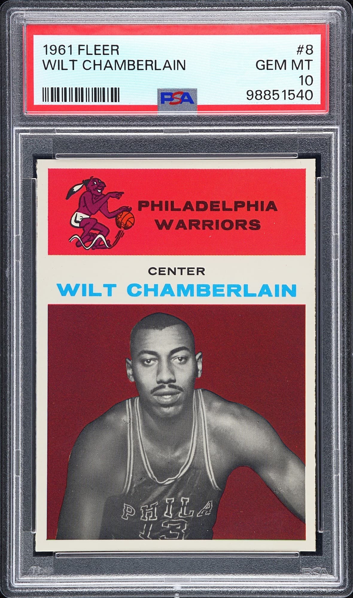 1961-62 Fleer Wilt Chamberlain rookie in a PSA 10 slab