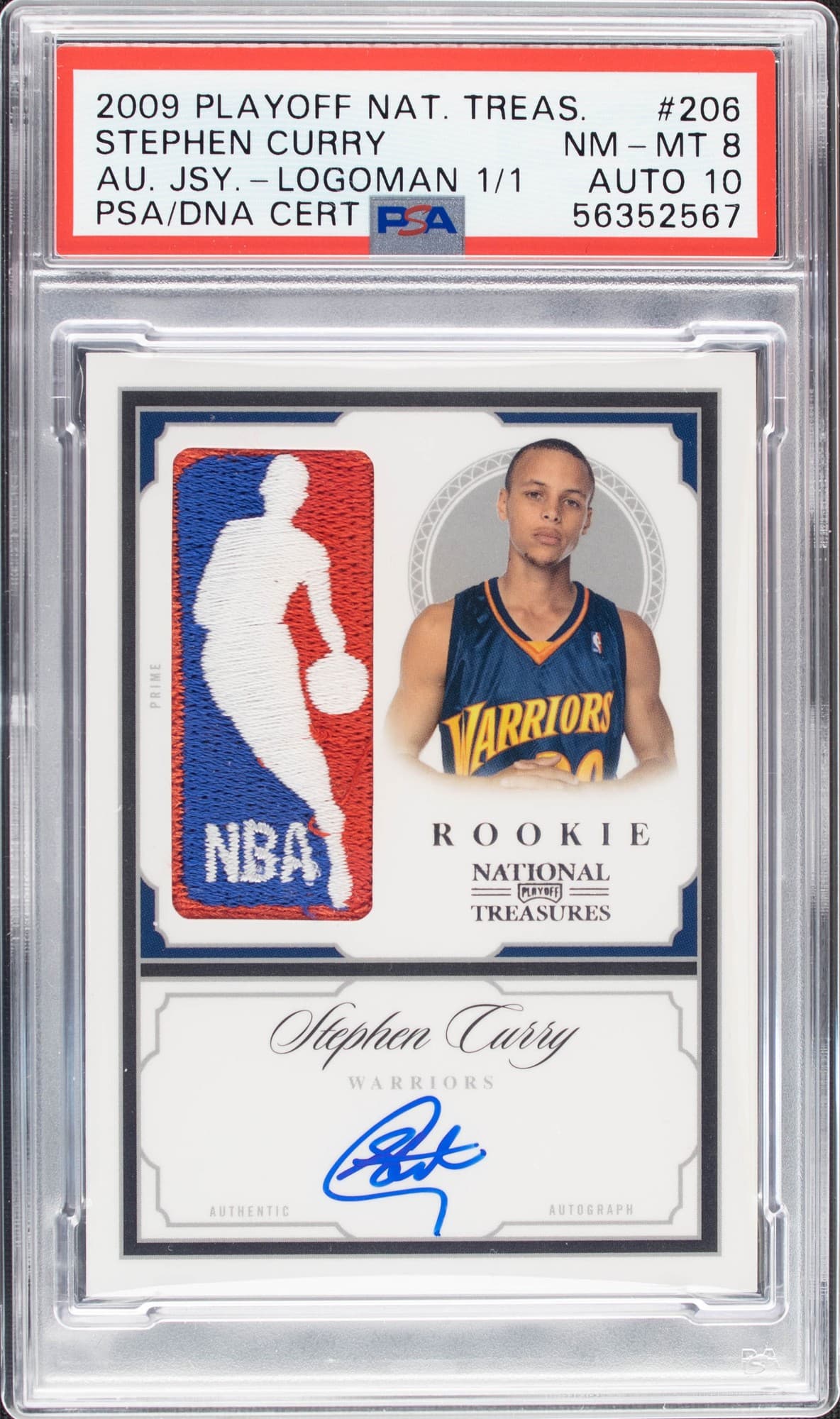2009-10 National Treasures Stephen Curry Logoman autograph in a PSA 8 slab