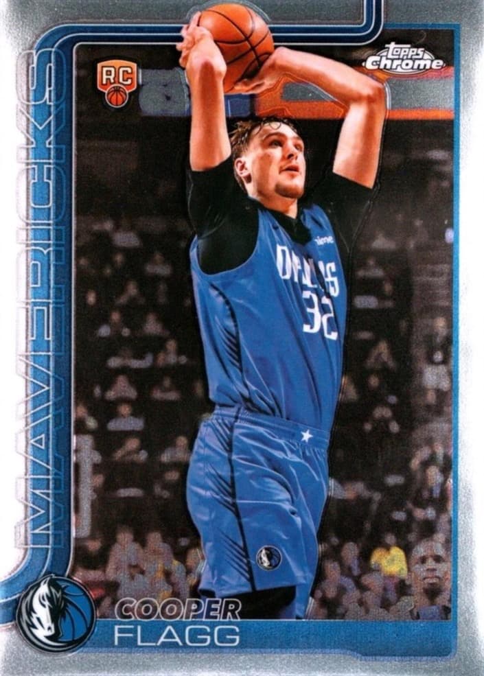 A raw 2025 Topps Chrome Cooper Flagg rookie card, number 251.