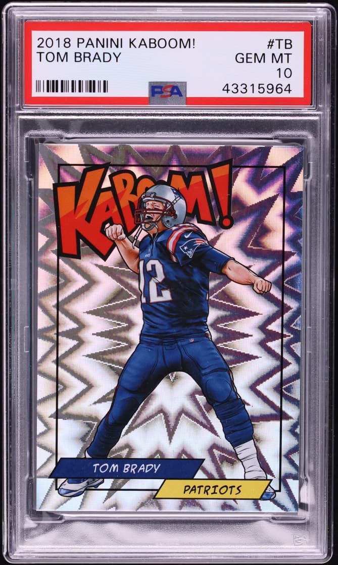 A 2018 Panini Kaboom! Tom Brady in a PSA 10 slab