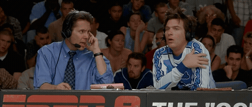 Animated clip of the two ESPN 8 announcers from Dodgeball, captioned: It's a bold strategy, Cotton. Let's see if it pays off for 'em.
