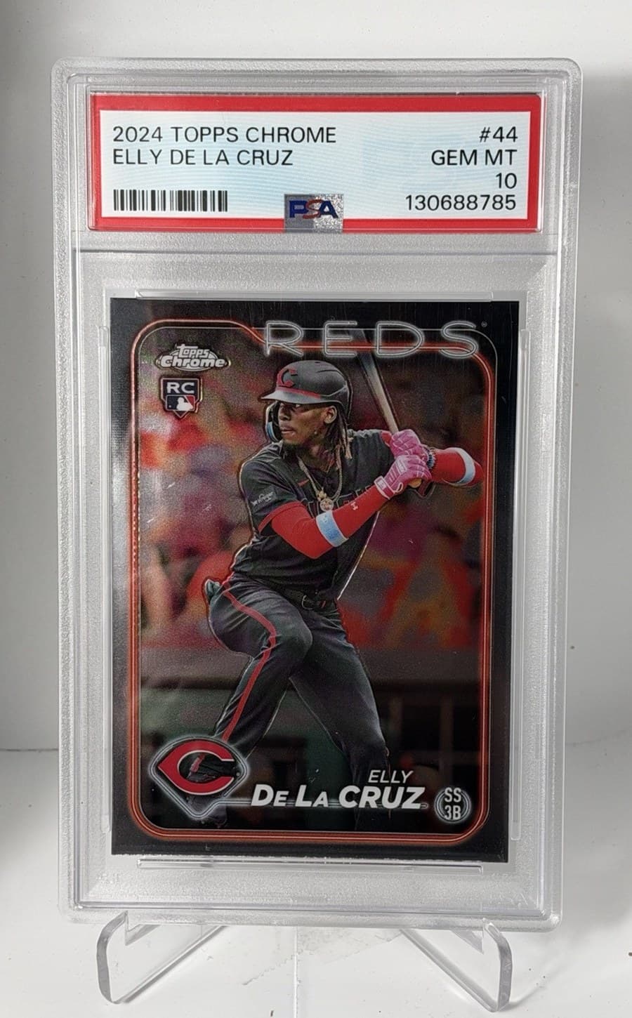 2024 Topps Chrome Elly De La Cruz rookie, No. 44, in a PSA 10 Gem Mint holder