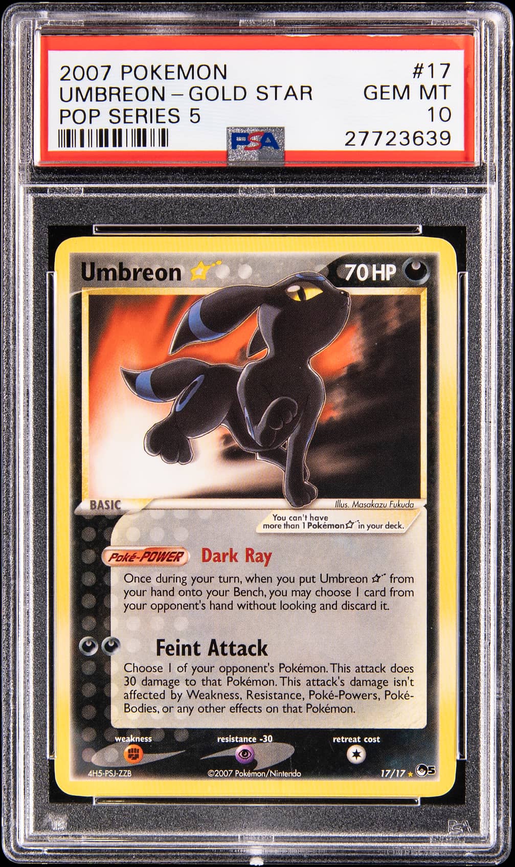 2007 Pokémon POP Series 5 Gold Star Umbreon in a PSA 10 slab