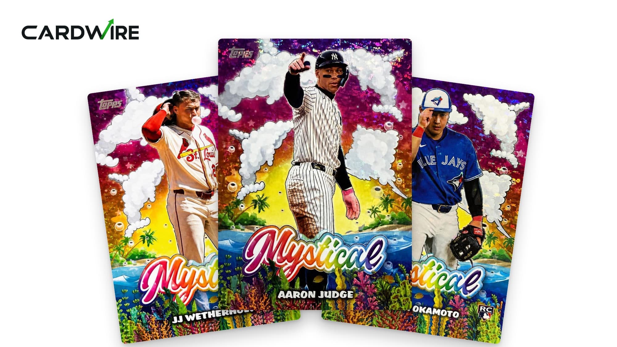 JJ Wetherholt, Aaron Judge and Kazuma Okamoto 2026 Topps Update Mystical inserts