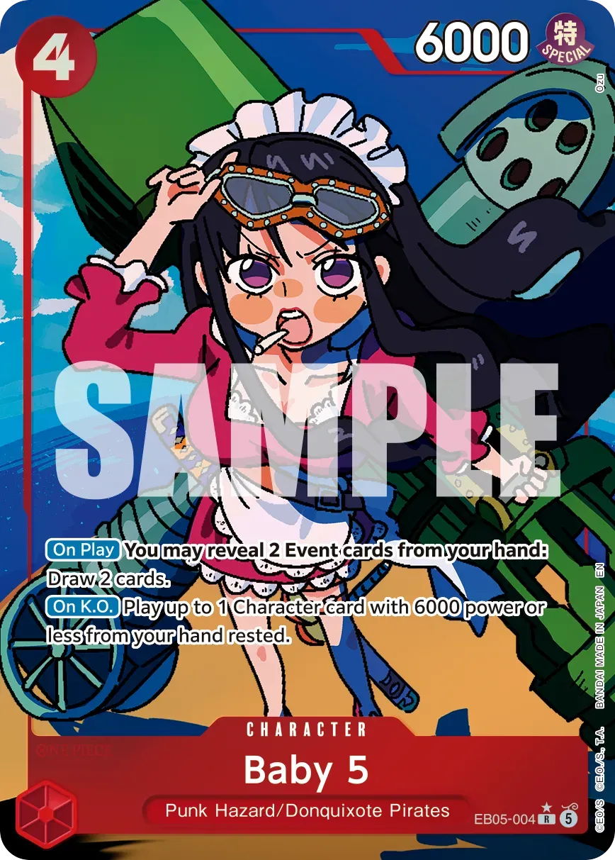 Baby 5 EB05-004 style Rare, One Piece Card Game Extra Booster Heroines Edition Vol. 2, Bandai sample image.