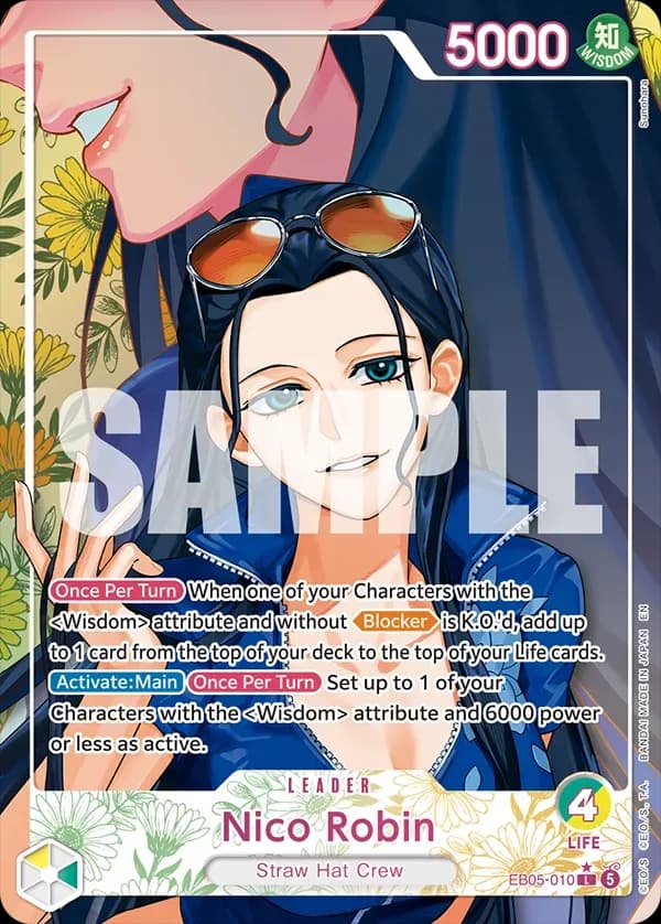 Nico Robin EB05-010 Leader alternate art, One Piece Card Game Extra Booster Heroines Edition Vol. 2, Bandai sample image.