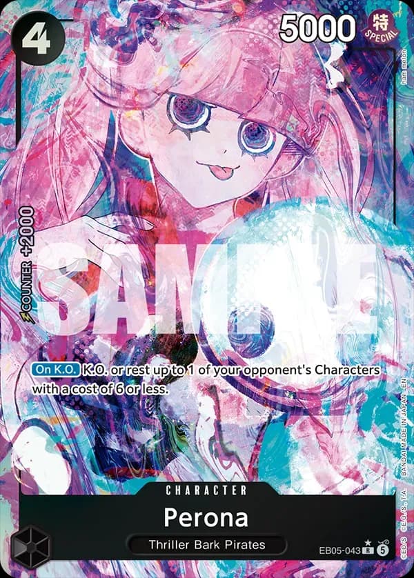 Perona EB05-043 style Rare, One Piece Card Game Extra Booster Heroines Edition Vol. 2, Bandai sample image.