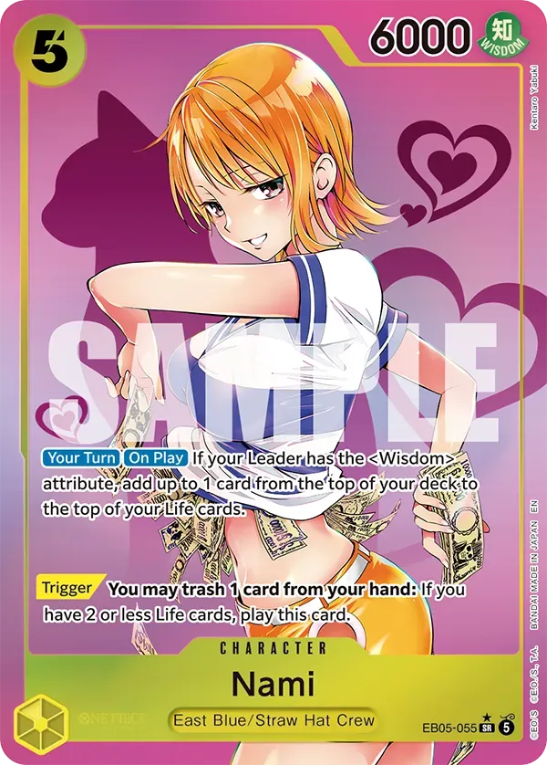 Nami EB05-055 alternate art by Kentaro Yabuki, One Piece Card Game Extra Booster Heroines Edition Vol. 2, Bandai sample image.