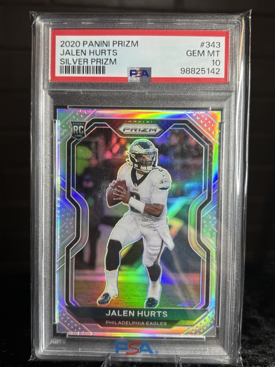 Jalen Hurts 2020 Panini Prizm Silver Prizm rookie, #343, in a PSA 10 slab