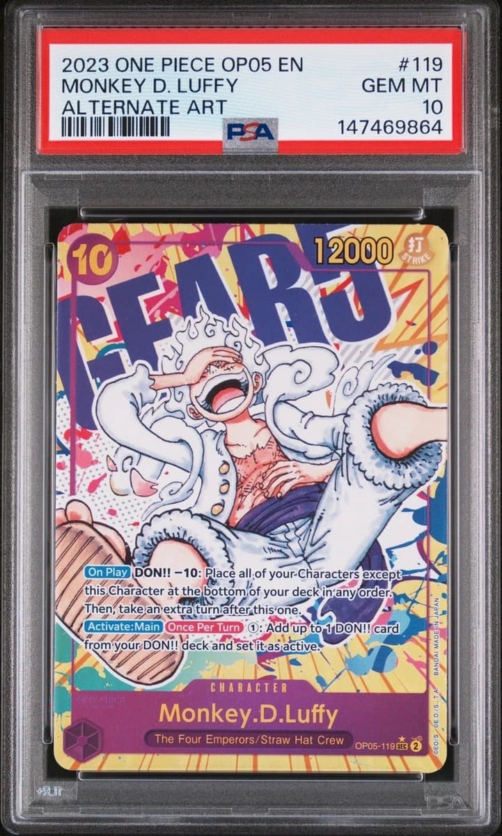 A 2023 One Piece Awakening of the New Era Monkey.D.Luffy alternate art, OP05-119, in a PSA 10 slab