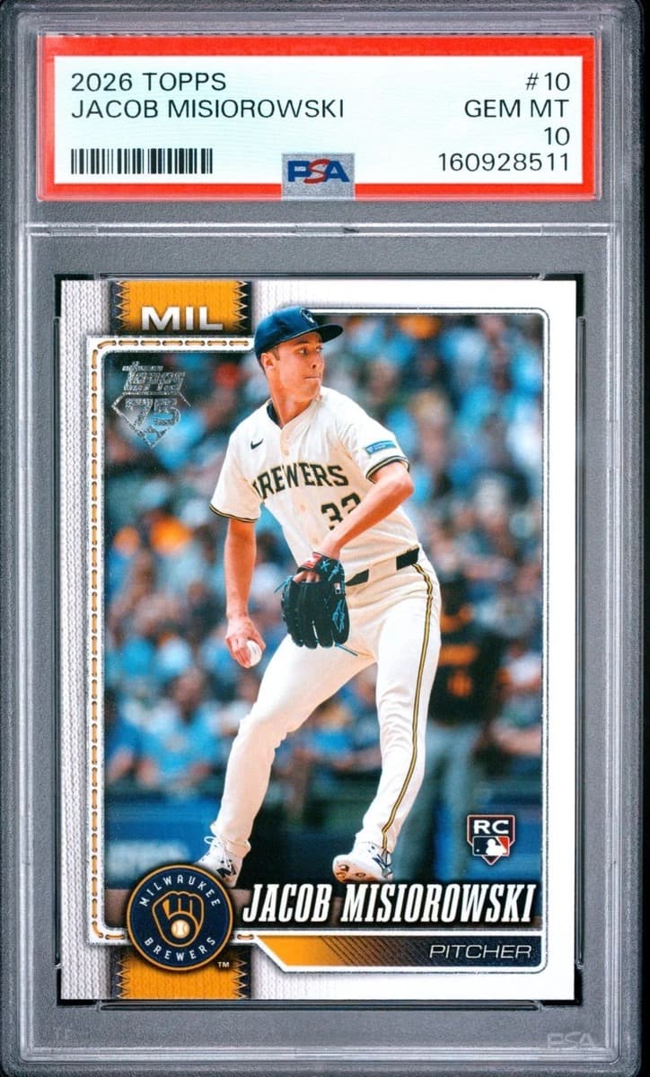 2026 Topps Jacob Misiorowski rookie card #10 in a PSA 10 slab