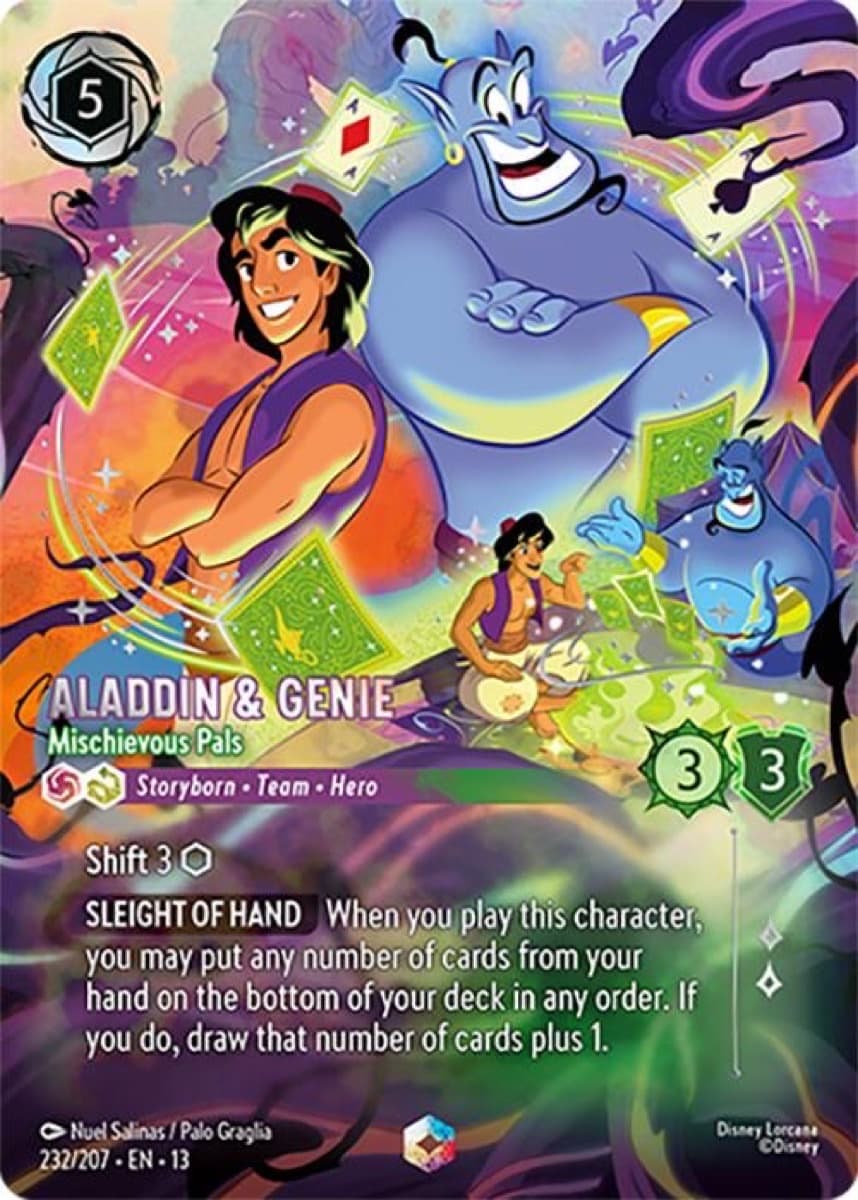 The Enchanted Disney Lorcana card Aladdin & Genie, Mischievous Pals, number 232, from Attack of the Vine