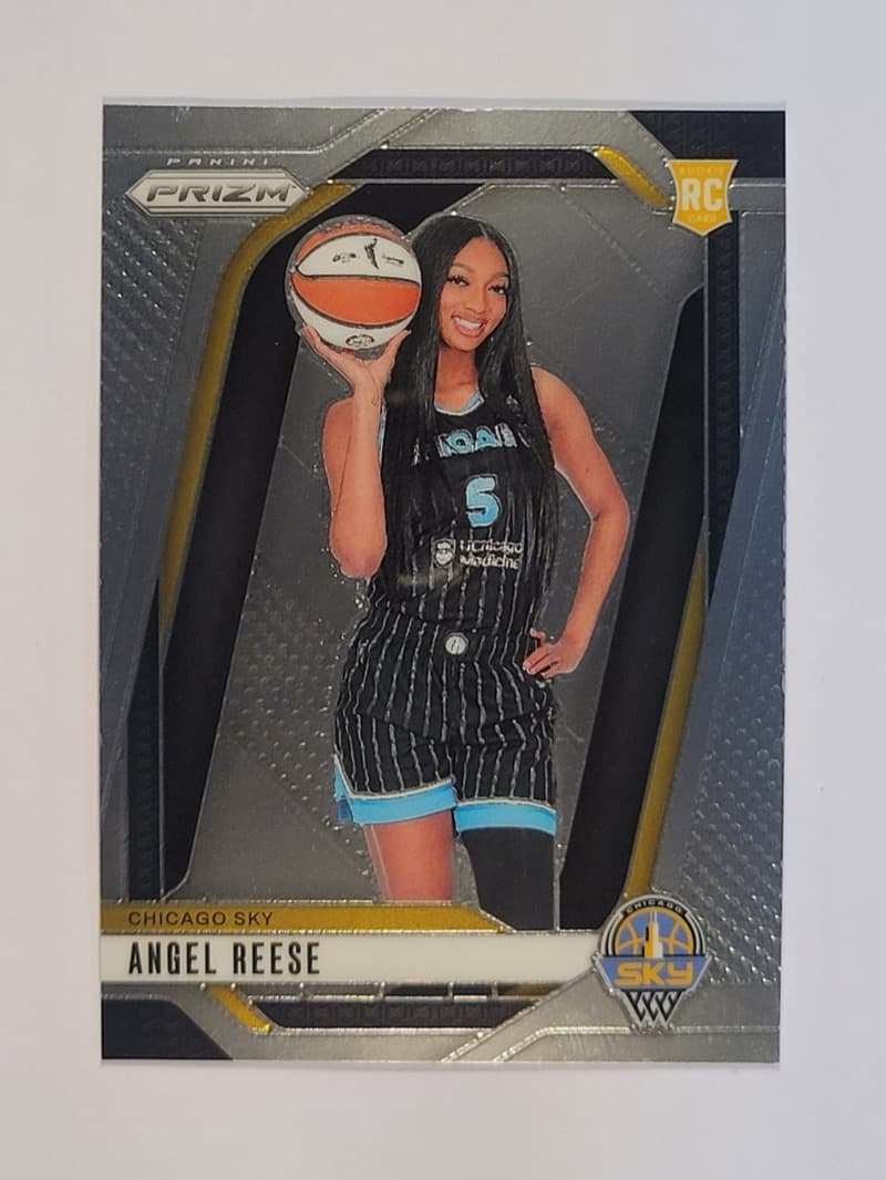 Angel Reese's 2024 Panini Prizm WNBA #147 rookie, raw, from her Chicago Sky season. Card image: eBay listing photo, via CardSight.