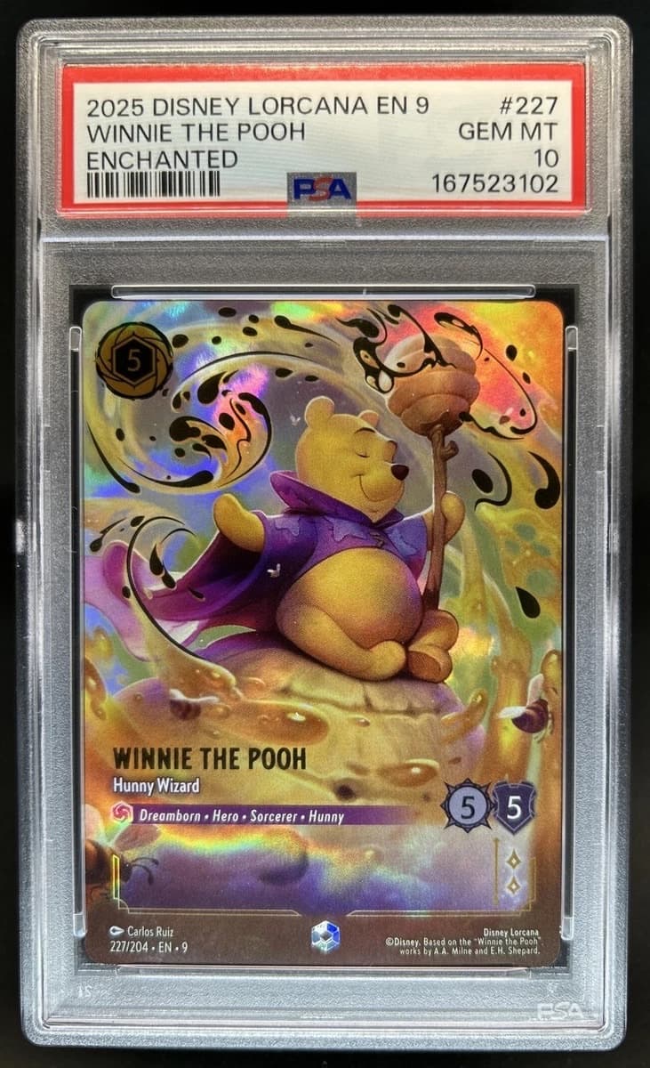 A PSA 10 Enchanted Winnie the Pooh, Hunny Wizard, number 227, from Fabled