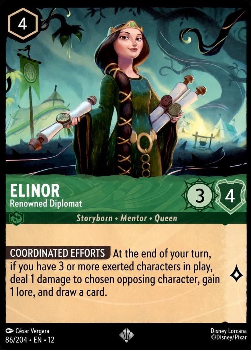 The Disney Lorcana Wilds Unknown card Elinor, Renowned Diplomat, number 86