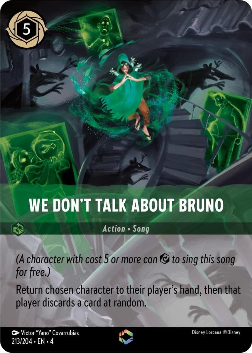 The Enchanted Disney Lorcana song card We Don't Talk About Bruno, number 213, from Ursula's Return