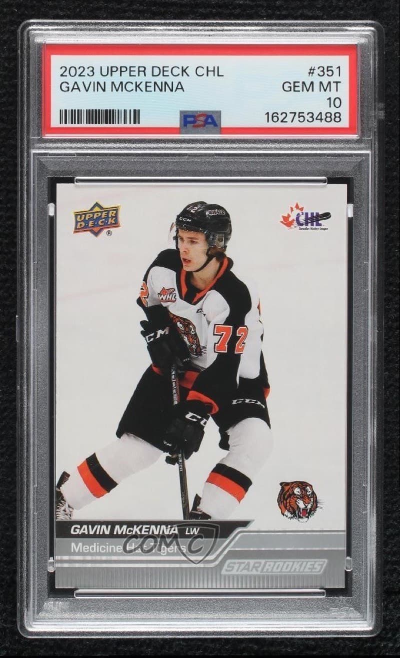 The 2023-24 Upper Deck CHL Star Rookies #351 Gavin McKenna in a PSA 10 slab, cert 162753488, the copy that sold on eBay on September 9. Card image: eBay listing photo.