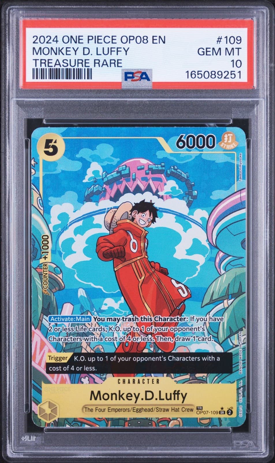 PSA 10 Monkey D. Luffy Treasure Rare OP07-109 from One Piece Two Legends, eBay listing photo