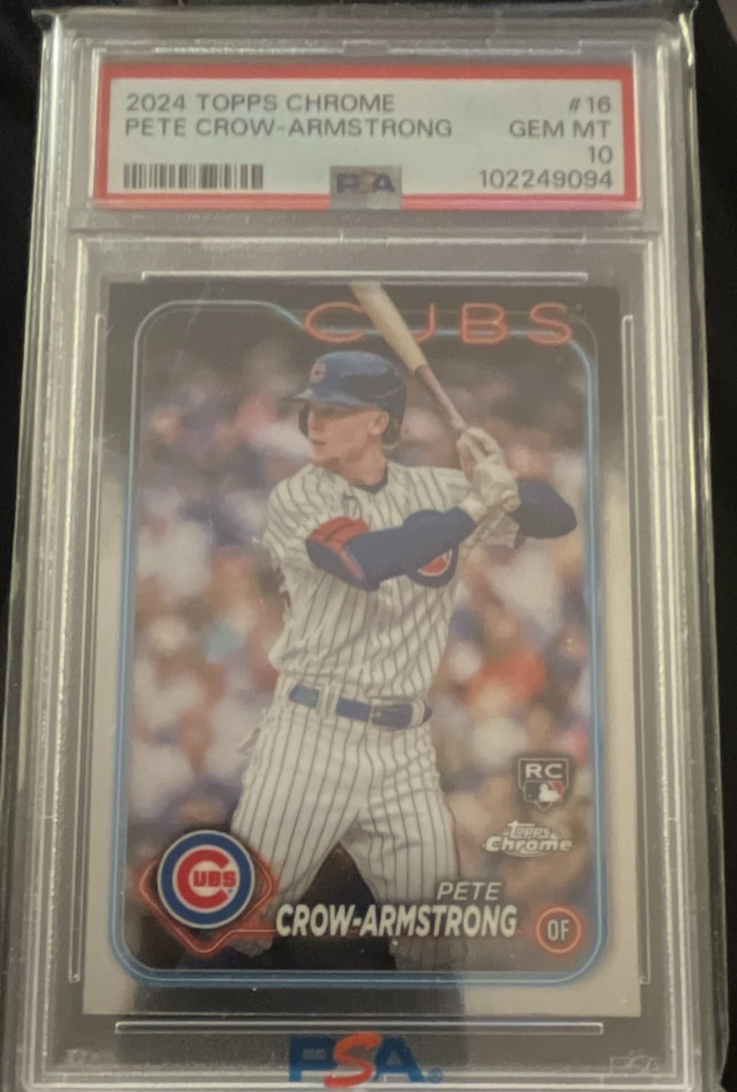 Pete Crow-Armstrong 2024 Topps Chrome rookie, No. 16, in a PSA 10 slab