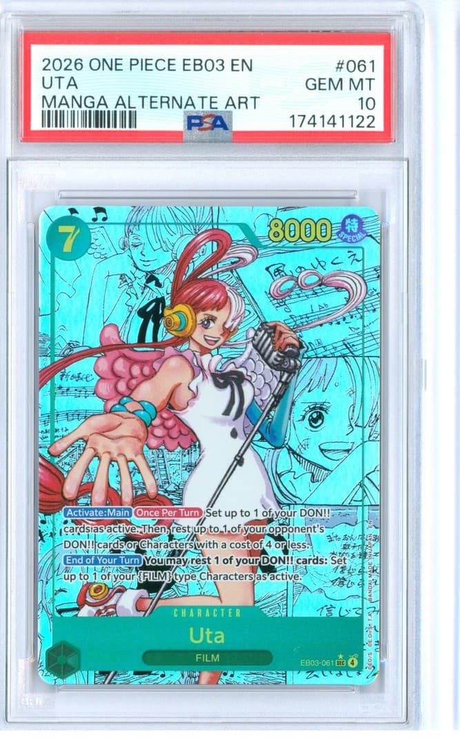 Uta manga alt art EB03-061 from One Piece Heroines Edition, English, in a PSA 10 holder