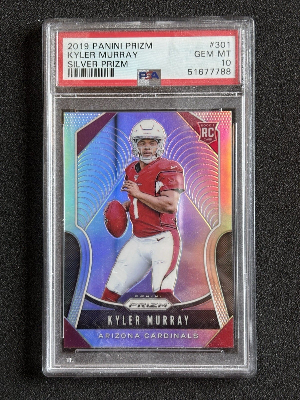 Kyler Murray 2019 Panini Prizm #301 Silver Prizm rookie, PSA 10. Photo: eBay listing.