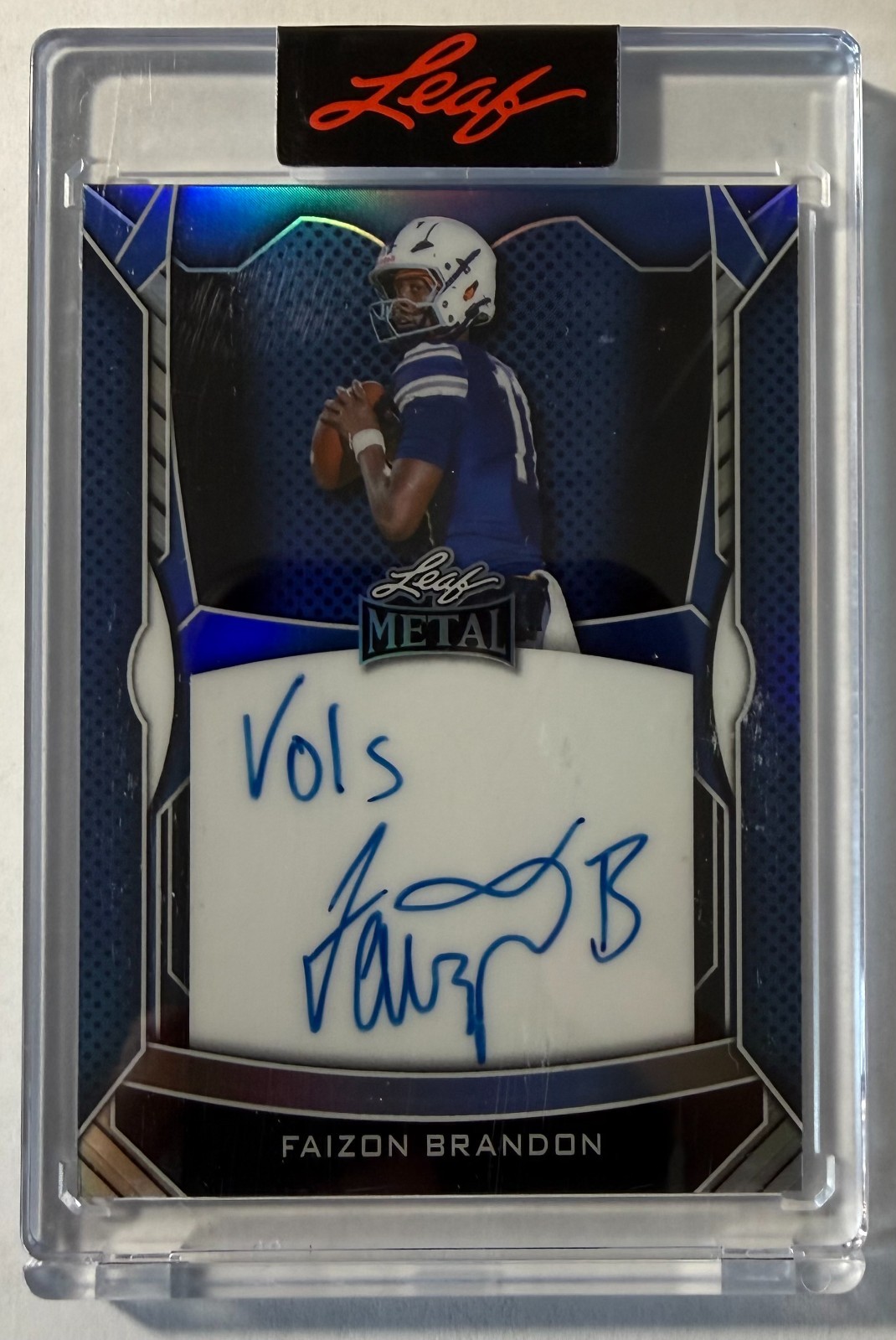Faizon Brandon 2025 Leaf Metal Inscriptions autograph /75, inscribed Vols. Photo: eBay listing.