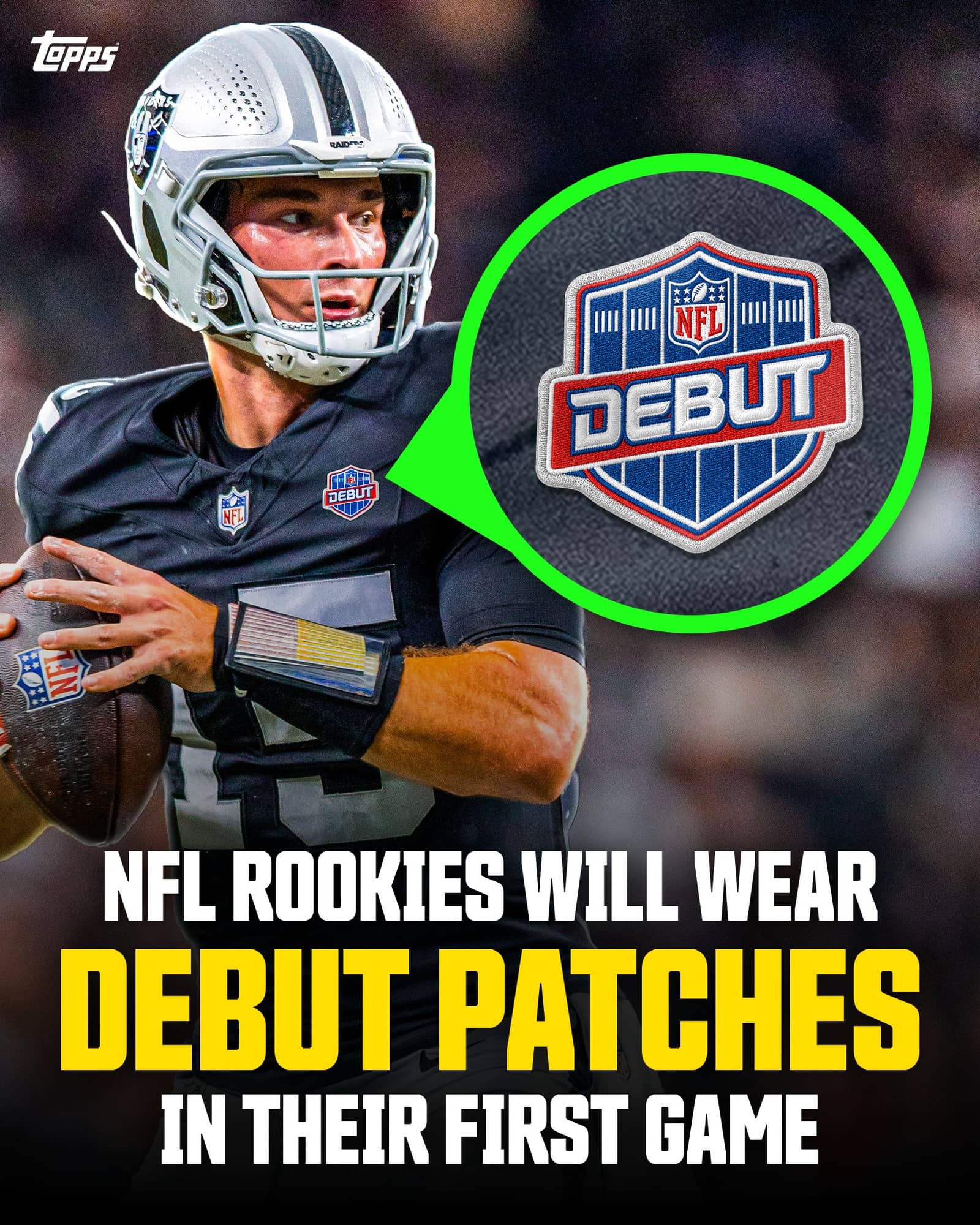 The Debut Patch on an NFL rookie jersey. Photo: Topps, on X.