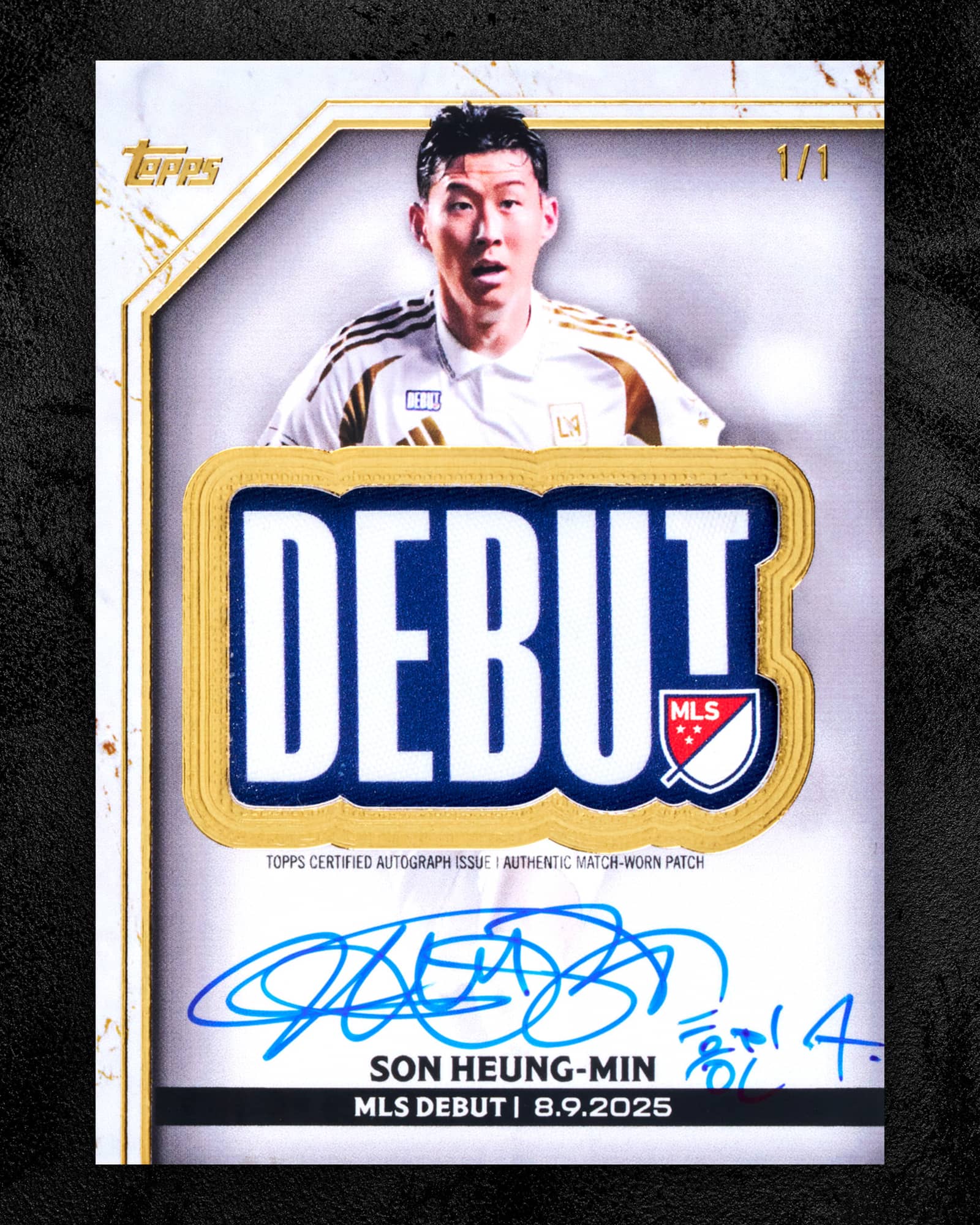 Son Heung-min MLS Debut Patch autograph 1/1, LAFC. Photo: Topps.