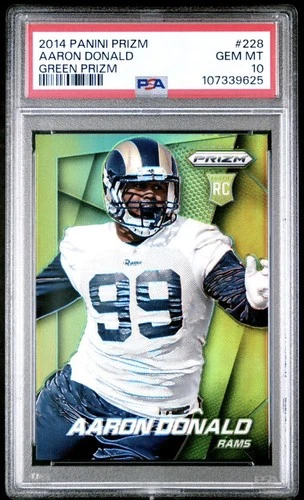 Aaron Donald 2014 Panini Prizm #228 Green Prizm rookie, PSA 10. Photo: eBay listing.