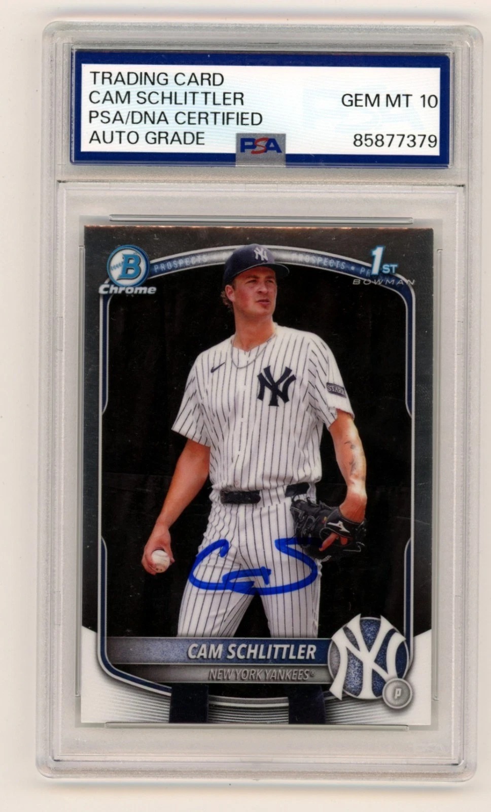 2025 Bowman Chrome Cam Schlittler first Bowman autograph, PSA 10. Photo: eBay listing.