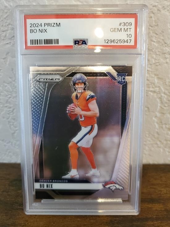 Bo Nix 2024 Panini Prizm #309 rookie, PSA 10. Photo: eBay listing.