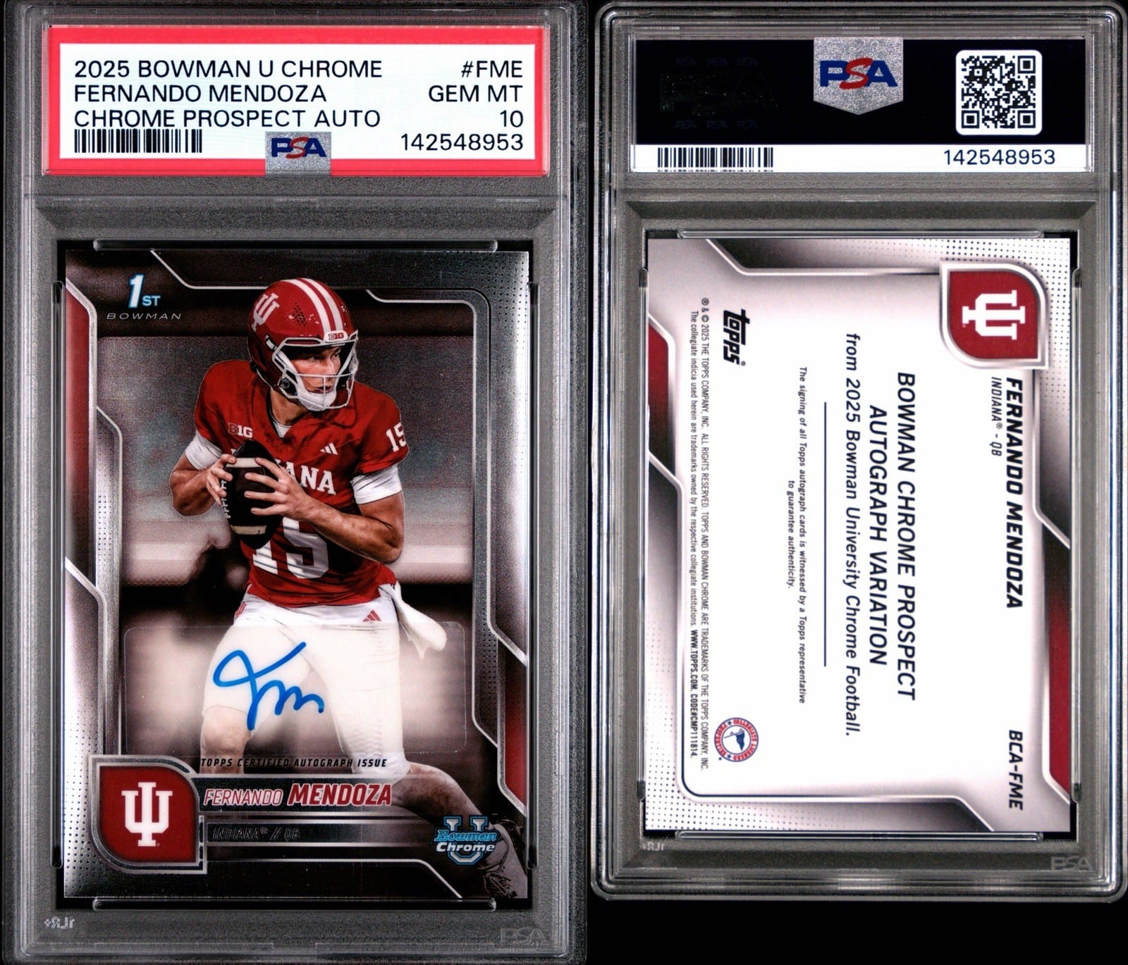 Fernando Mendoza 2025 Bowman U Chrome prospect autograph. Photo: eBay listing.