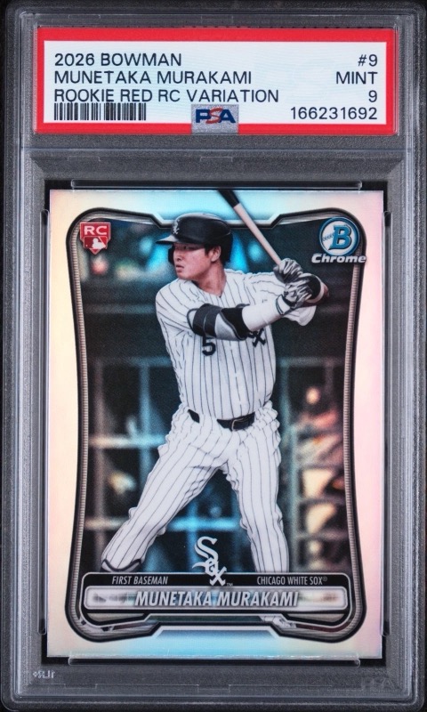 Munetaka Murakami 2026 Bowman Chrome Red Rookie Variation #9, PSA 9. Photo: eBay listing.