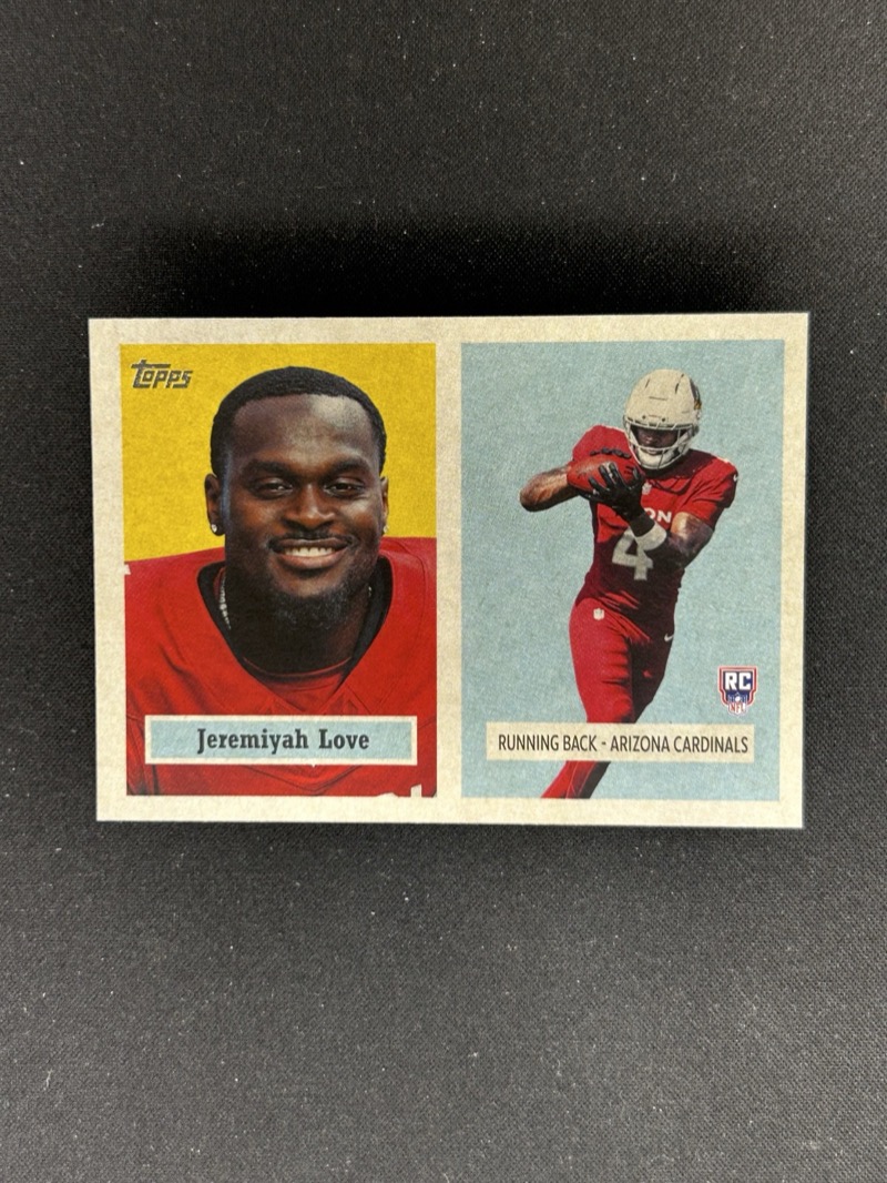 Jeremiyah Love 2026 Topps Flagship 1957 Rookie Variation #57RV-JL, raw. Photo: eBay listing.