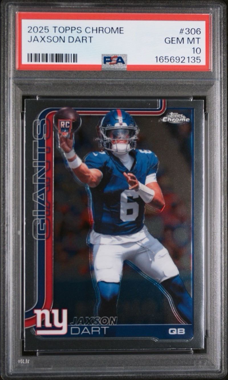 Jaxson Dart 2025 Topps Chrome #306 rookie, PSA 10. Photo: eBay listing.