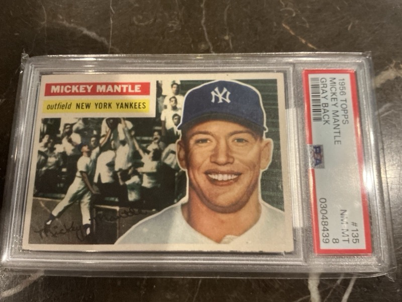1956 Topps Mickey Mantle #135 gray back, PSA 8. Photo: eBay listing.